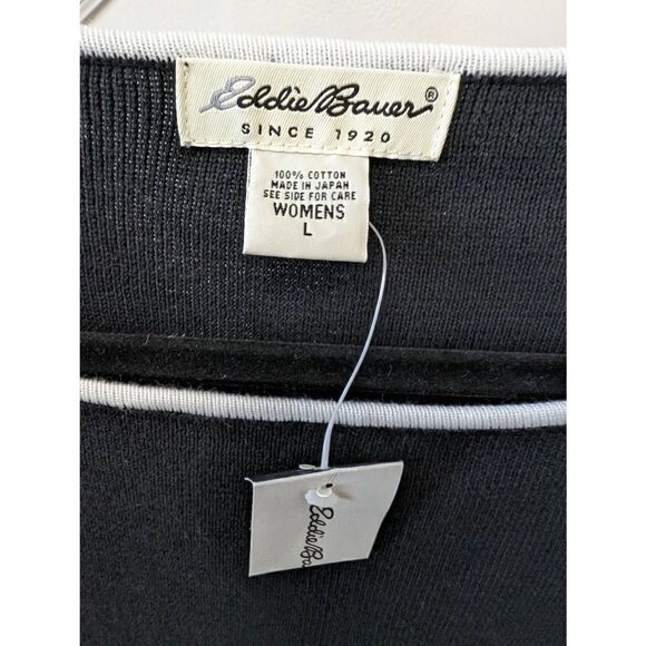 NWT Eddie Bauer Boatneck Cotton Sweater Long Sleeve Black Women Size Large - Picture 3 of 5